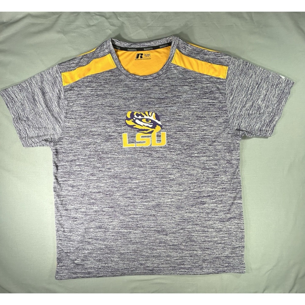 Russell LSU Tigers Short Sleeve‎ Men's Shirt 2XL Has Flaw 2 Holes on back